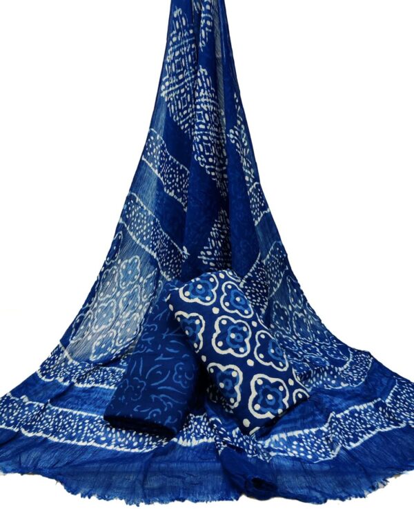 Hand Block Print Cotton Suit With Chiffon Dupatta