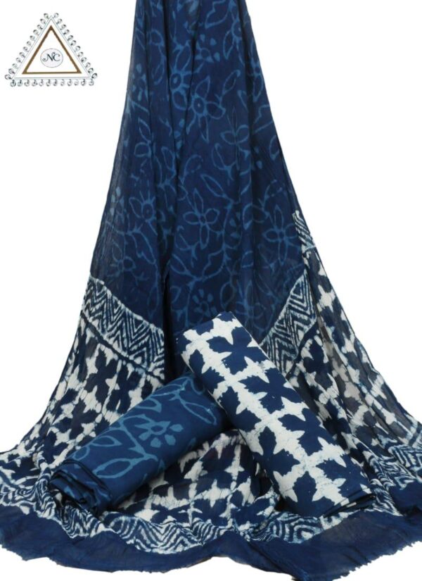 Hand Block Print Cotton Suit With Chiffon Dupatta