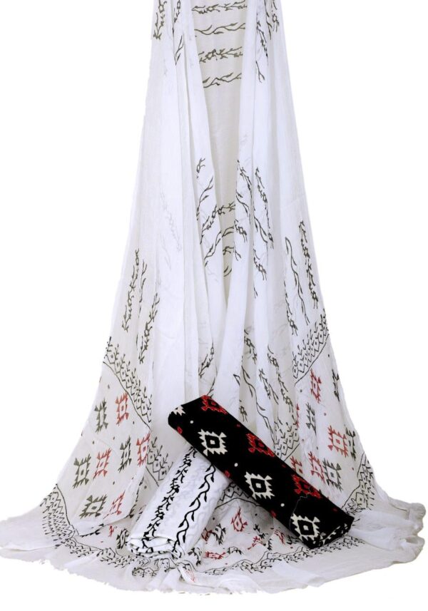 Hand Block Print Cotton Suit With Chiffon Dupatta