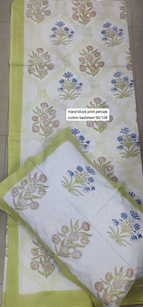 Block Print Percale Bed Sheet With 2 Pillows