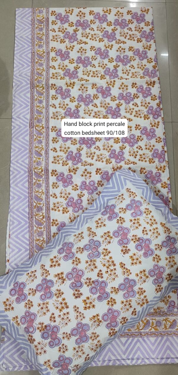 Block Print Percale Bed Sheet With 2 Pillows