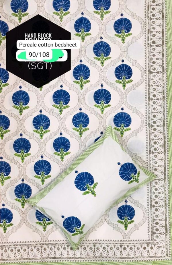 Block Print Percale Bed Sheet With 2 Pillows