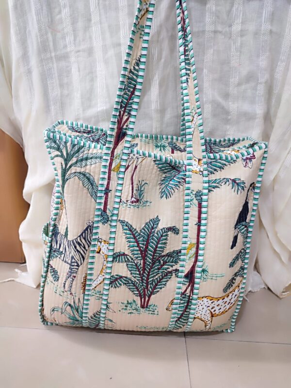 Jaipuri Print Cotton Quilted Tote Bag With Zip