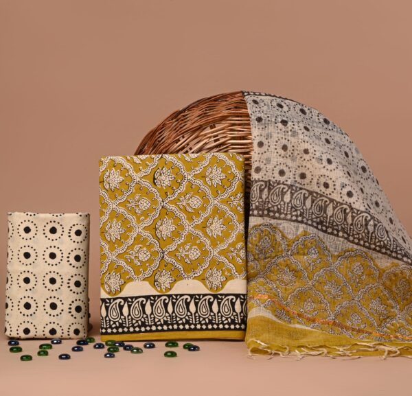 Block Print Cotton Suit With kota Doriya Dupatta