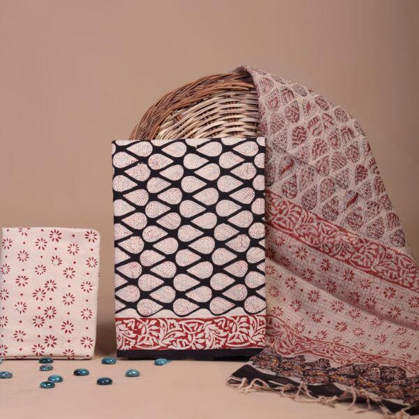 Block Print Cotton Suit With kota Doriya Dupatta
