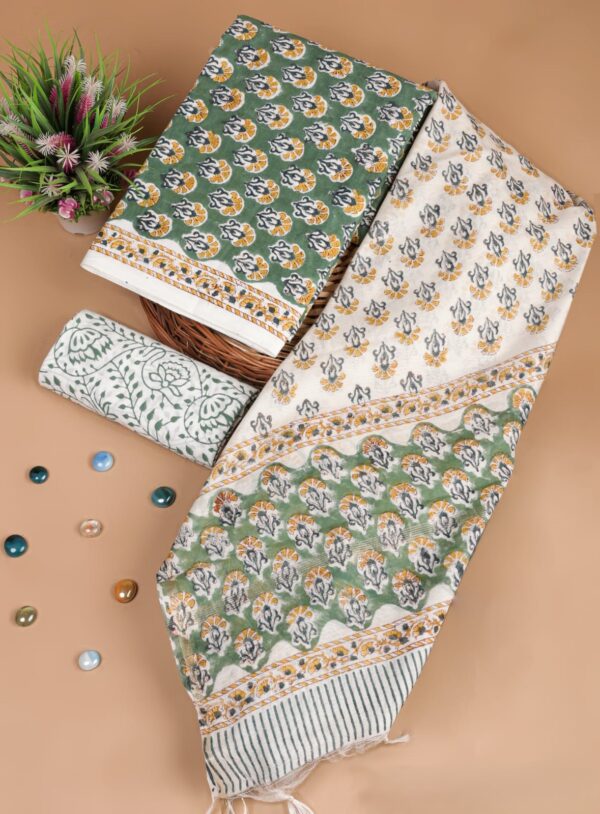 Block Print Cotton Suit With kota Doriya Dupatta