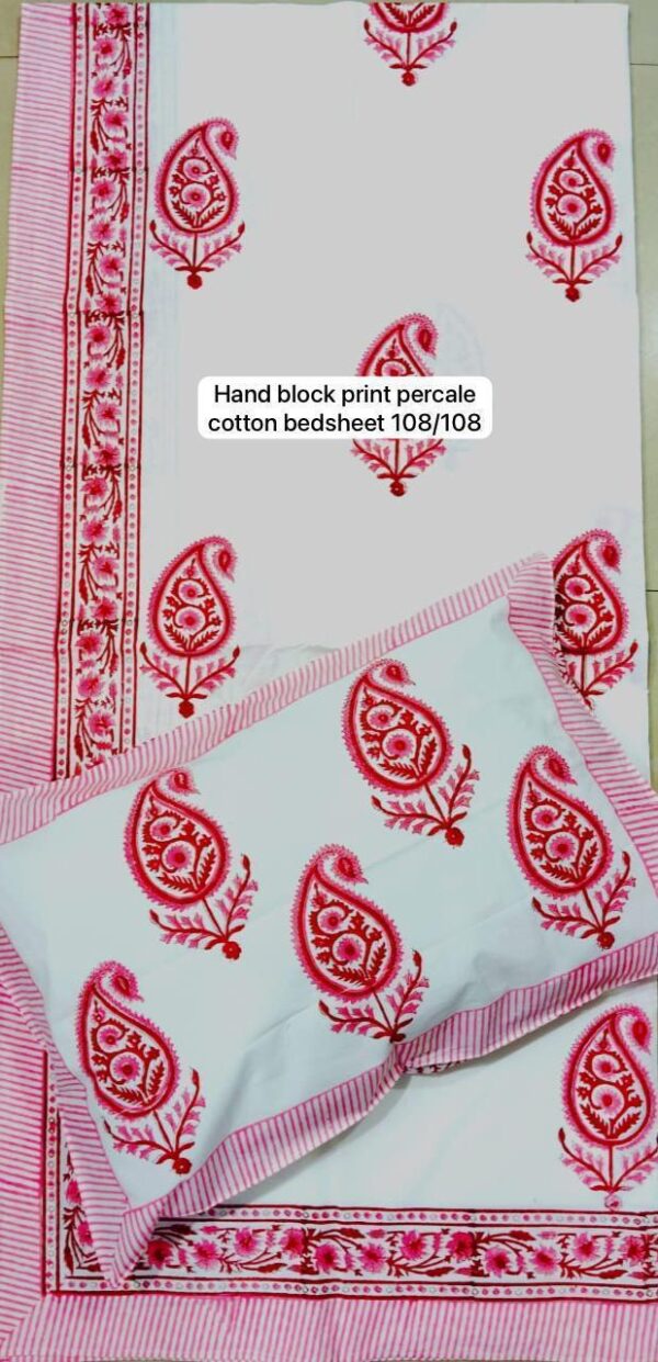 Block Print Percale Bed Sheet With 2 Pillows