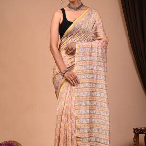Hand Block Print Chandri Silk Saree