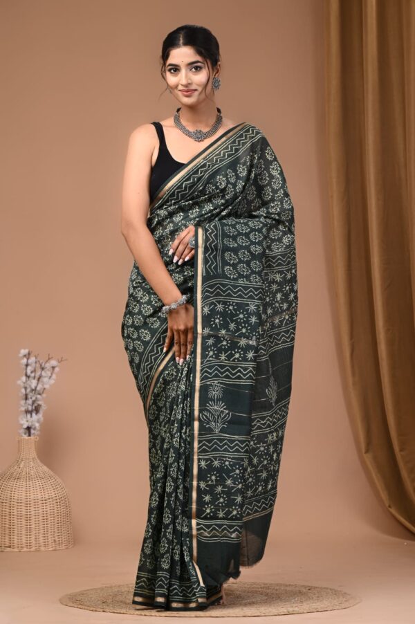 Hand Block Print Chandri Silk Saree