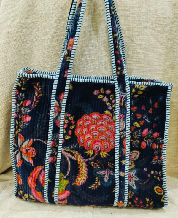 Jaipuri Print Cotton Quilted Velvet Tote Bag