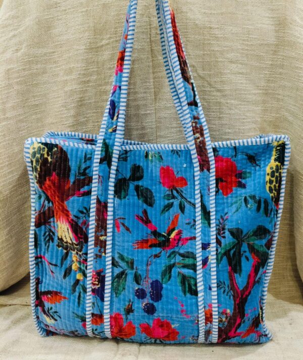 Jaipuri Print Cotton Quilted Velvet Tote Bag
