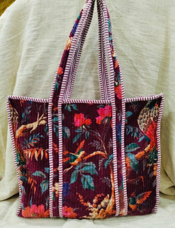 Jaipuri Print Cotton Quilted Velvet Tote Bag