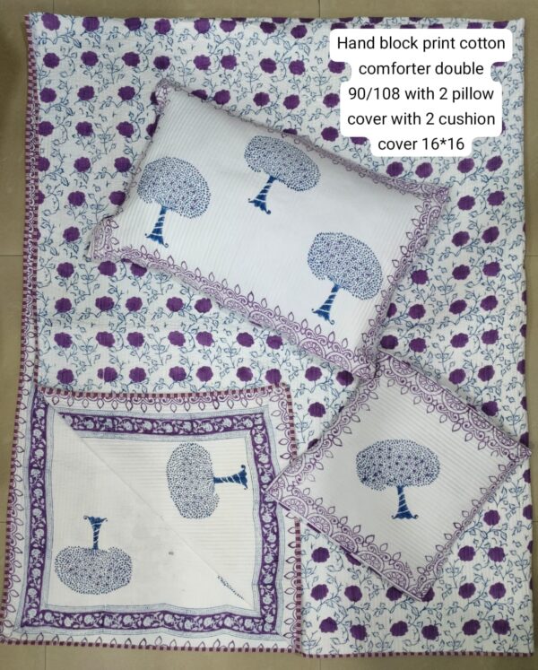 Block Print Comforter With 2 Pillows+2 Cushions