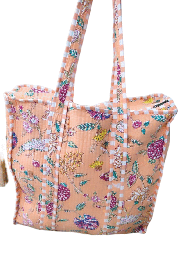 Jaipuri Print Cotton Quilted Tote Bag With Zip