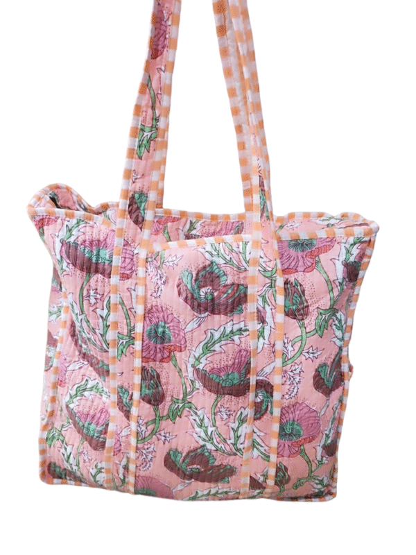 Jaipuri Print Cotton Quilted Tote Bag With Zip