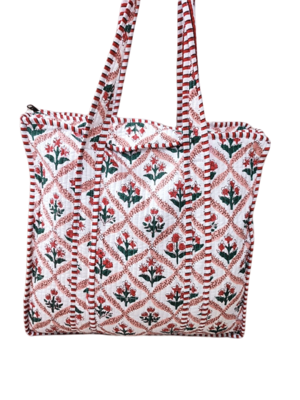 Jaipuri Print Cotton Quilted Tote Bag With Zip