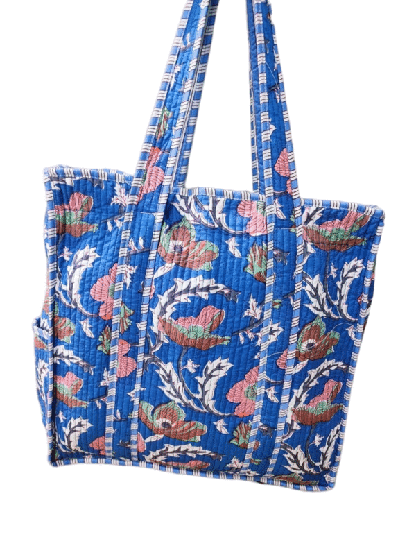 Jaipuri Print Cotton Quilted Tote Bag With Zip