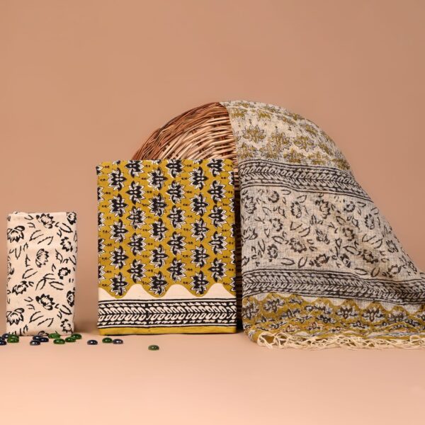 Block Print Cotton Suit With kota Doriya Dupatta