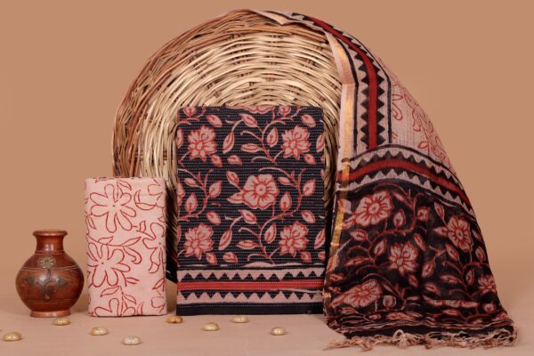 Hand Block Print Kantha Suit With Kota Doriya Dupatta