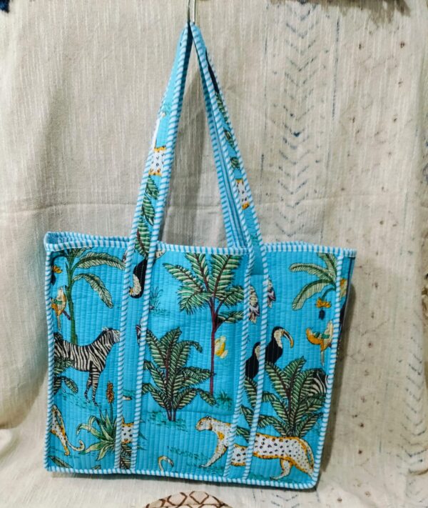 Jaipuri Print Cotton Quilted Tote Bag With Zip
