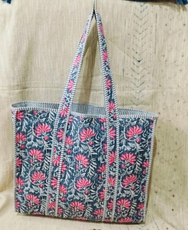 Jaipuri Print Cotton Quilted Tote Bag With Zip