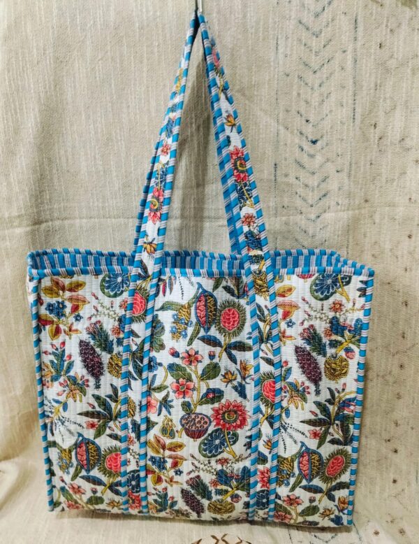 Jaipuri Print Cotton Quilted Tote Bag With Zip