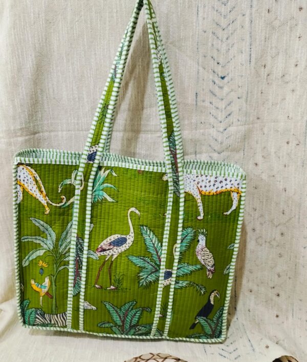 Jaipuri Print Cotton Quilted Tote Bag With Zip