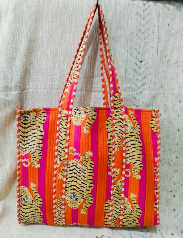 Jaipuri Print Cotton Quilted Tote Bag With Zip