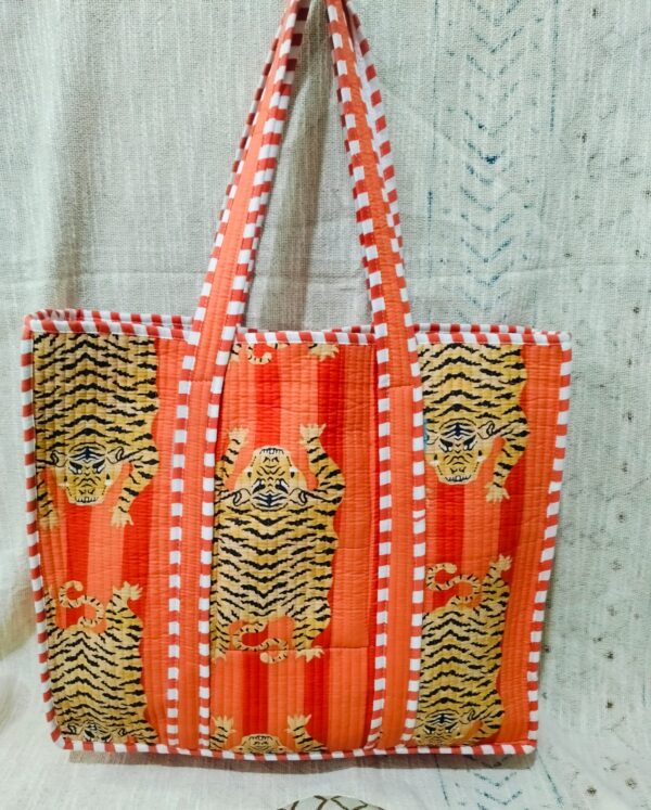 Jaipuri Print Cotton Quilted Tote Bag With Zip
