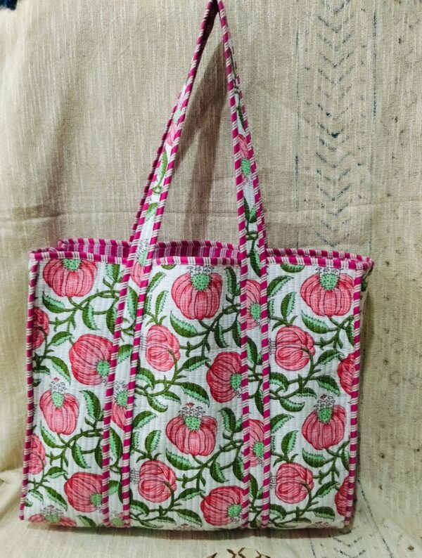 Jaipuri Print Cotton Quilted Tote Bag With Zip