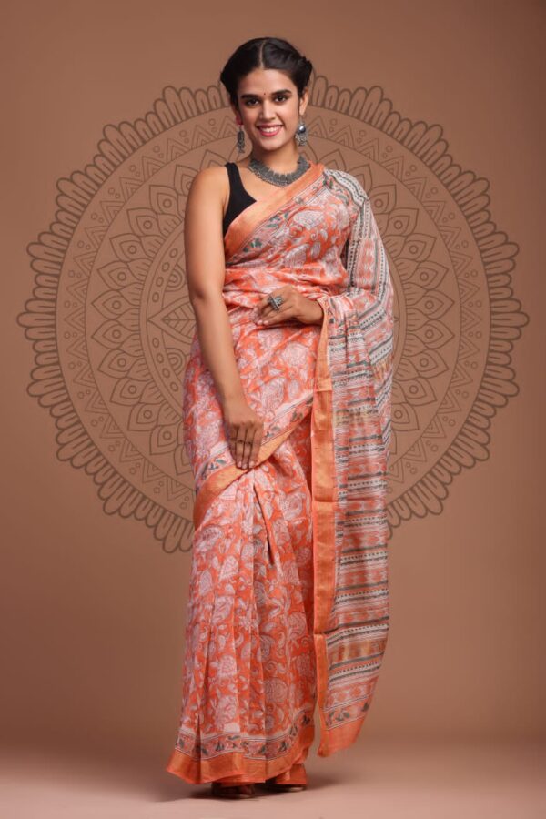 Hand Block Maheshwari Silk Saree