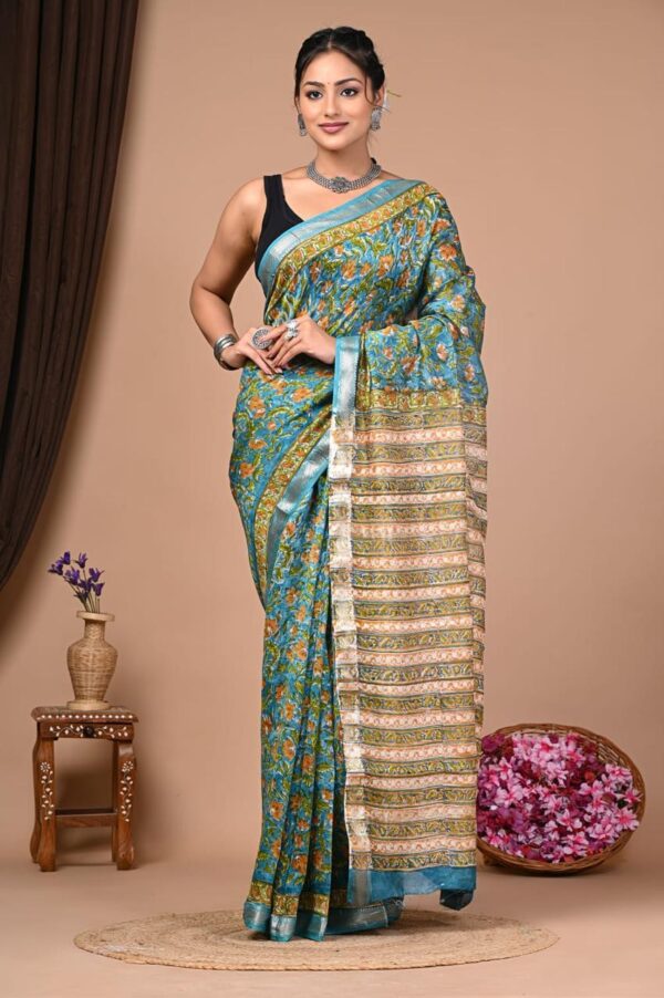 Hand Block Maheshwari Silk Saree