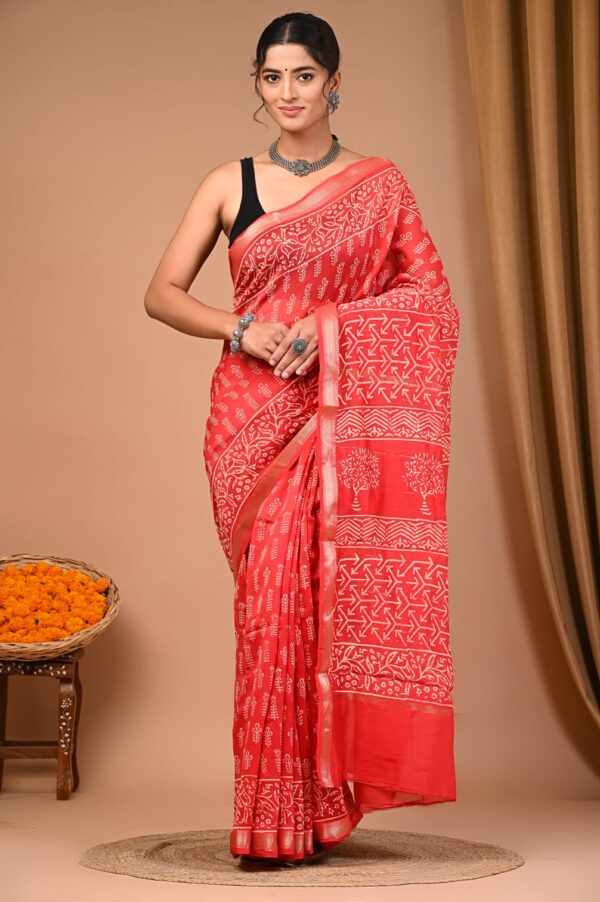 Hand Block Maheshwari Silk Saree