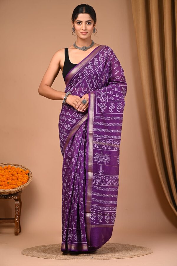 Hand Block Maheshwari Silk Saree