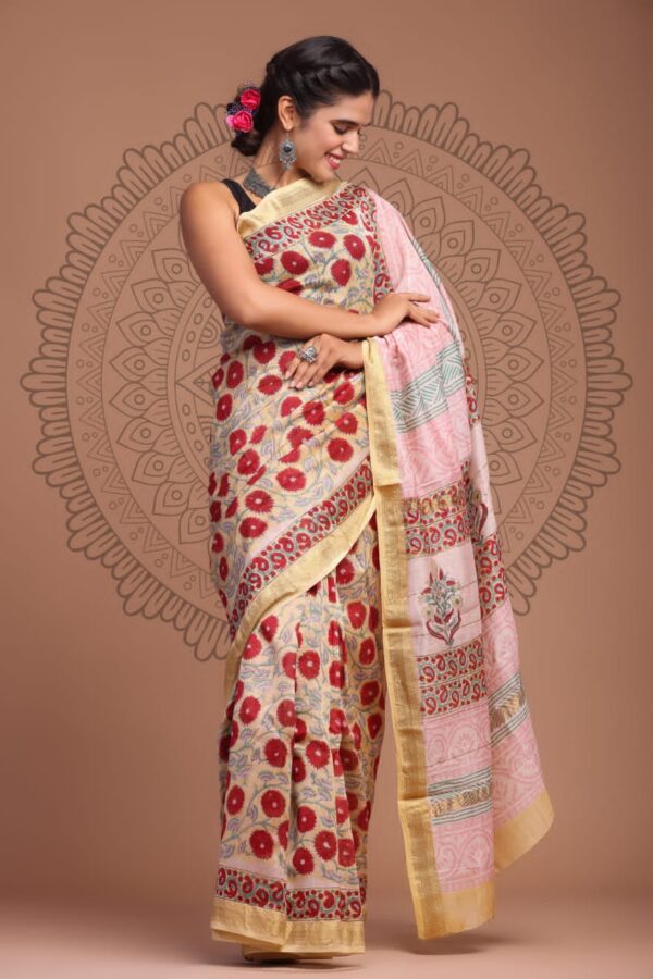 Hand Block Maheshwari Silk Saree