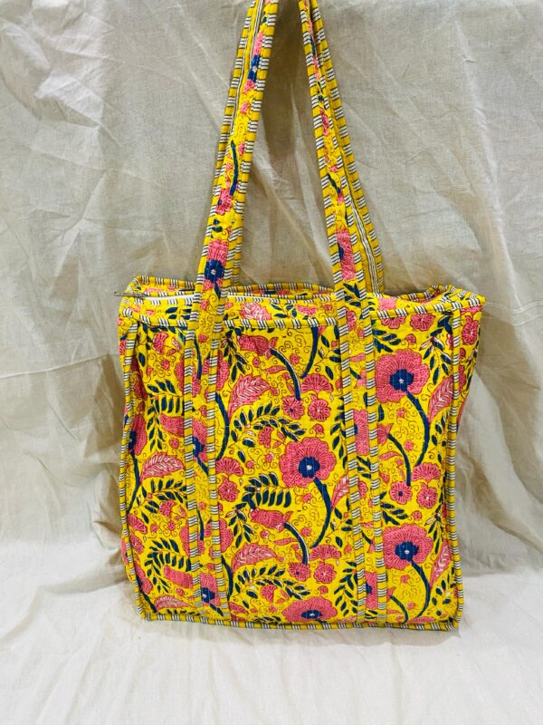 Jaipuri Print Cotton Quilted Tote Bag With Zip