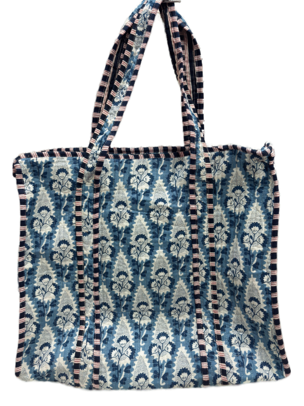 Jaipuri Print Cotton Quilted Tote Bag With Zip