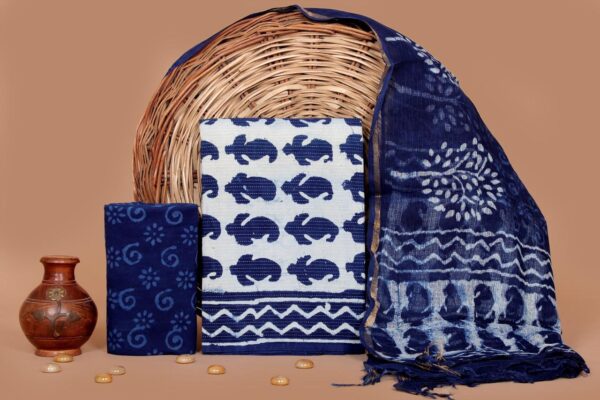 Hand Block Print Kantha Suit With Kota Doriya Dupatta