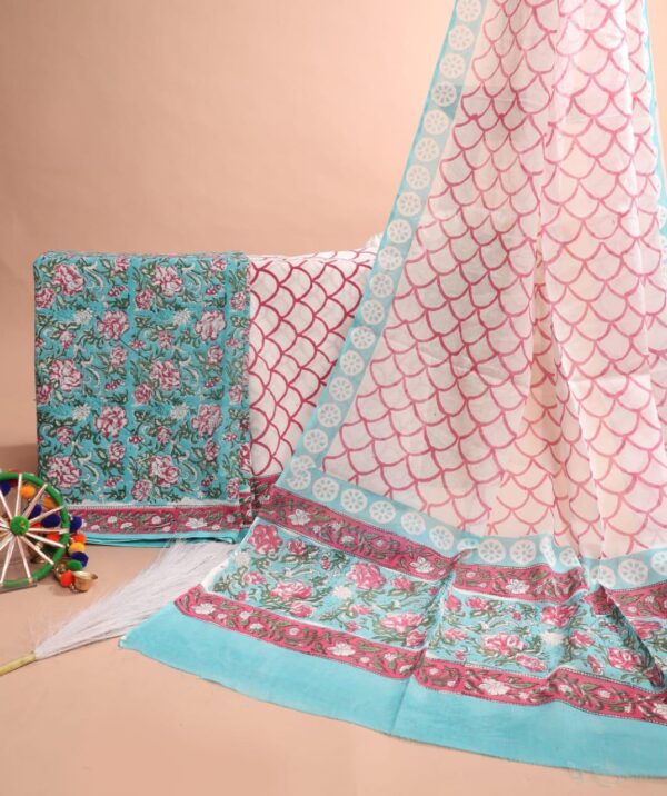 Block Print Cotton Suit With Cotton Dupatta