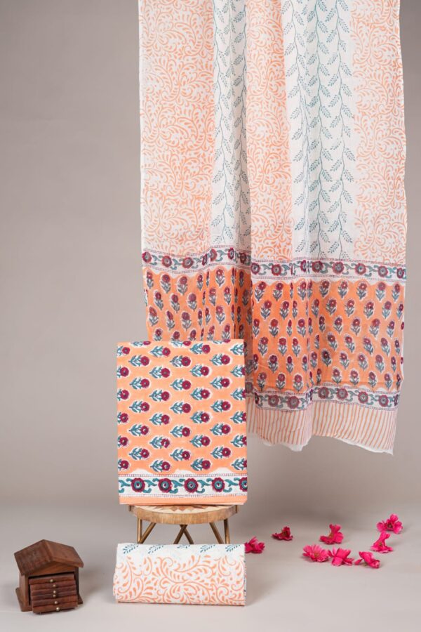 Block Print Cotton Suit With Cotton Dupatta