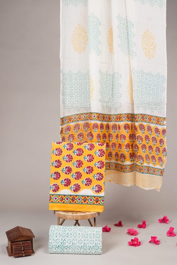 Block Print Cotton Suit With Cotton Dupatta