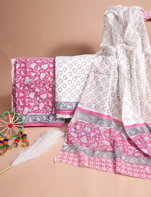 Block Print Cotton Suit With Cotton Dupatta