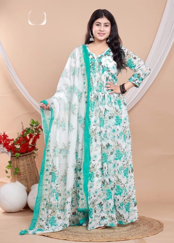 Anarkali Style Cotton Long Dress With Dupatta