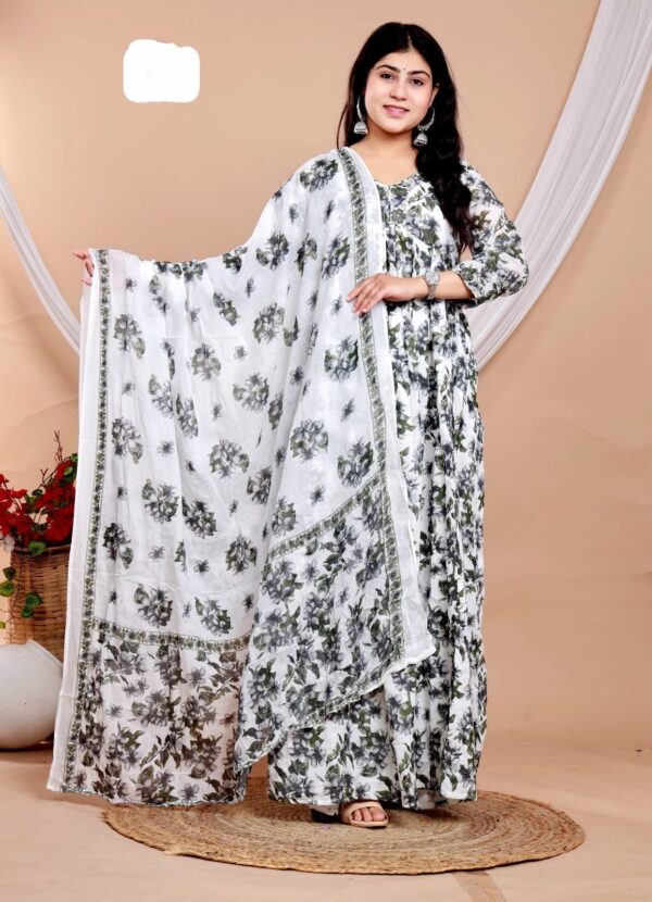 Anarkali Style Cotton Long Dress With Dupatta