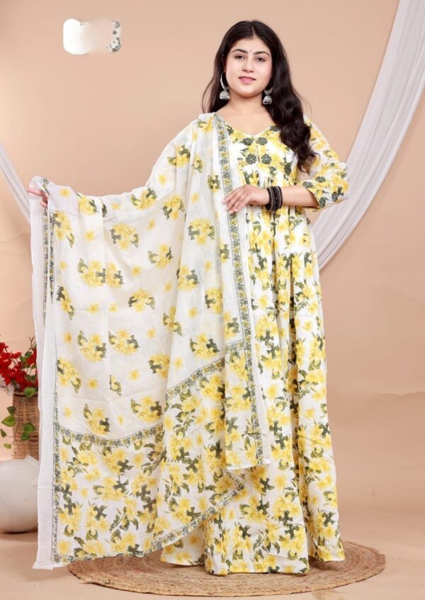 Anarkali Style Cotton Long Dress With Dupatta