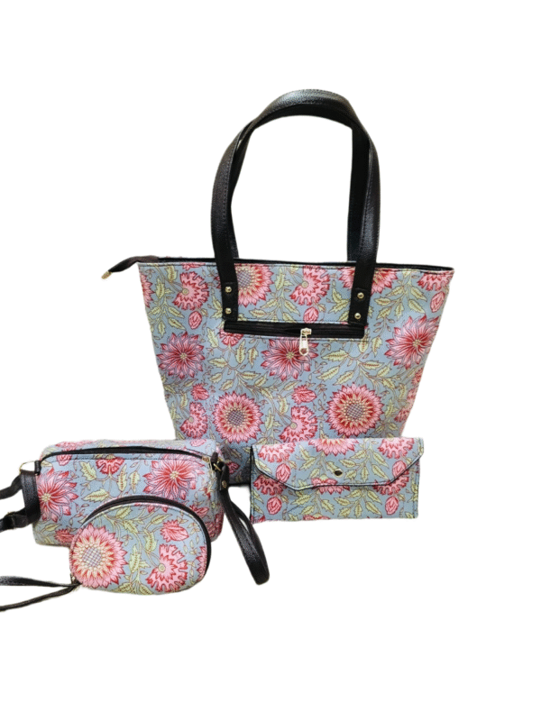 Jaipuri Printed Cotton 4pes Bag Set