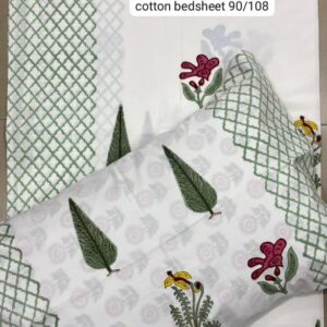 Block Print Percale Bed Sheet With 2 Pillows