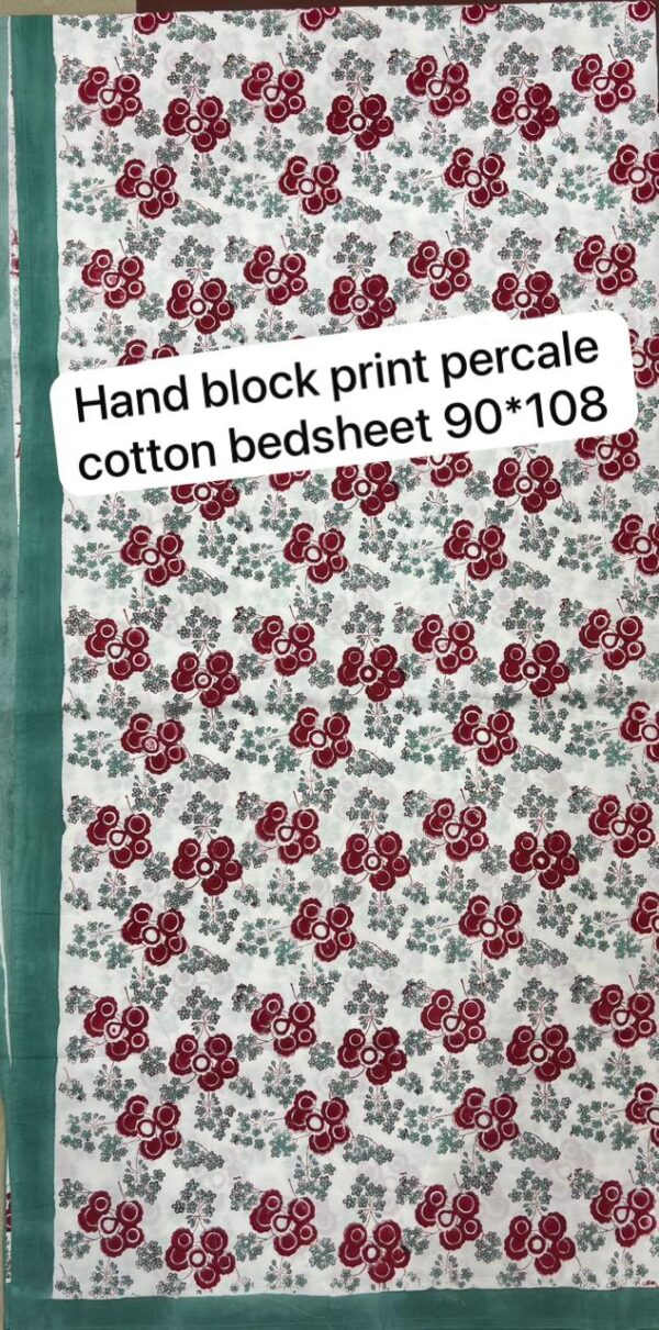 Block Print Percale Bed Sheet With 2 Pillows