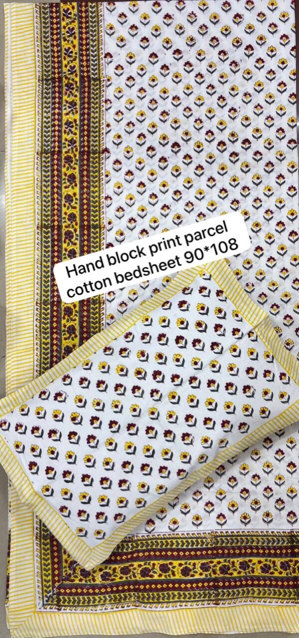 Block Print Percale Bed Sheet With 2 Pillows