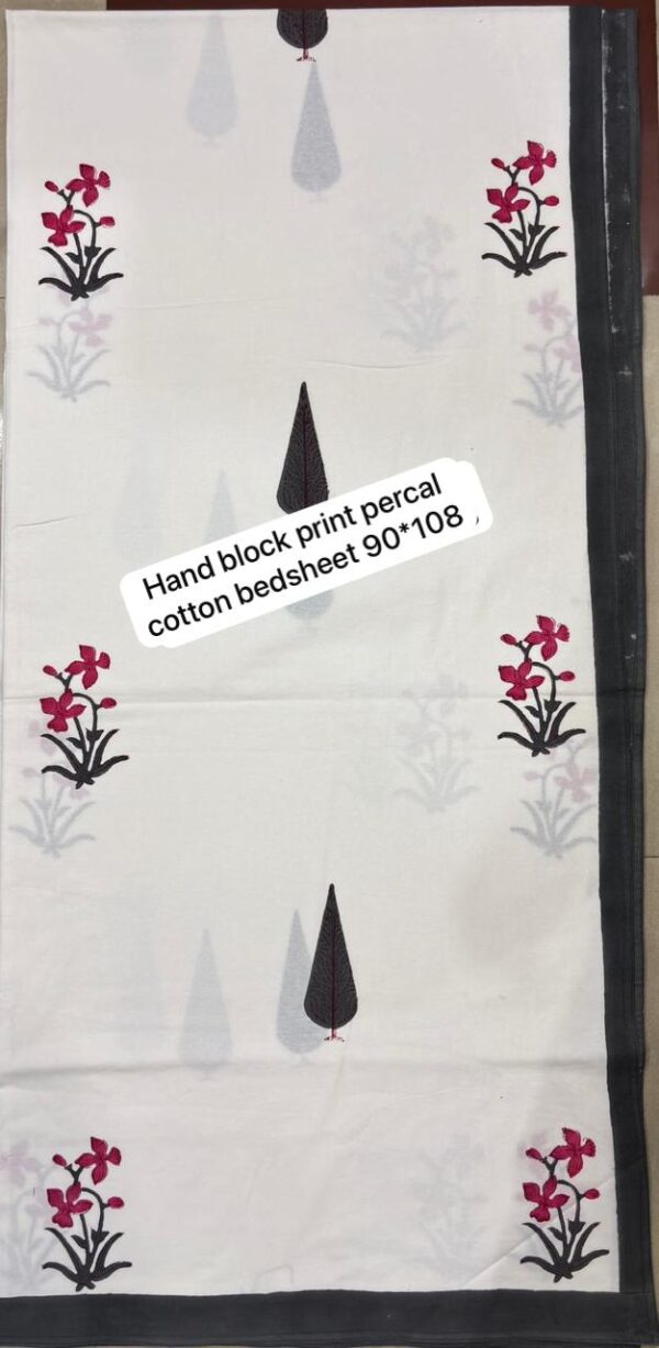 Block Print Percale Bed Sheet With 2 Pillows